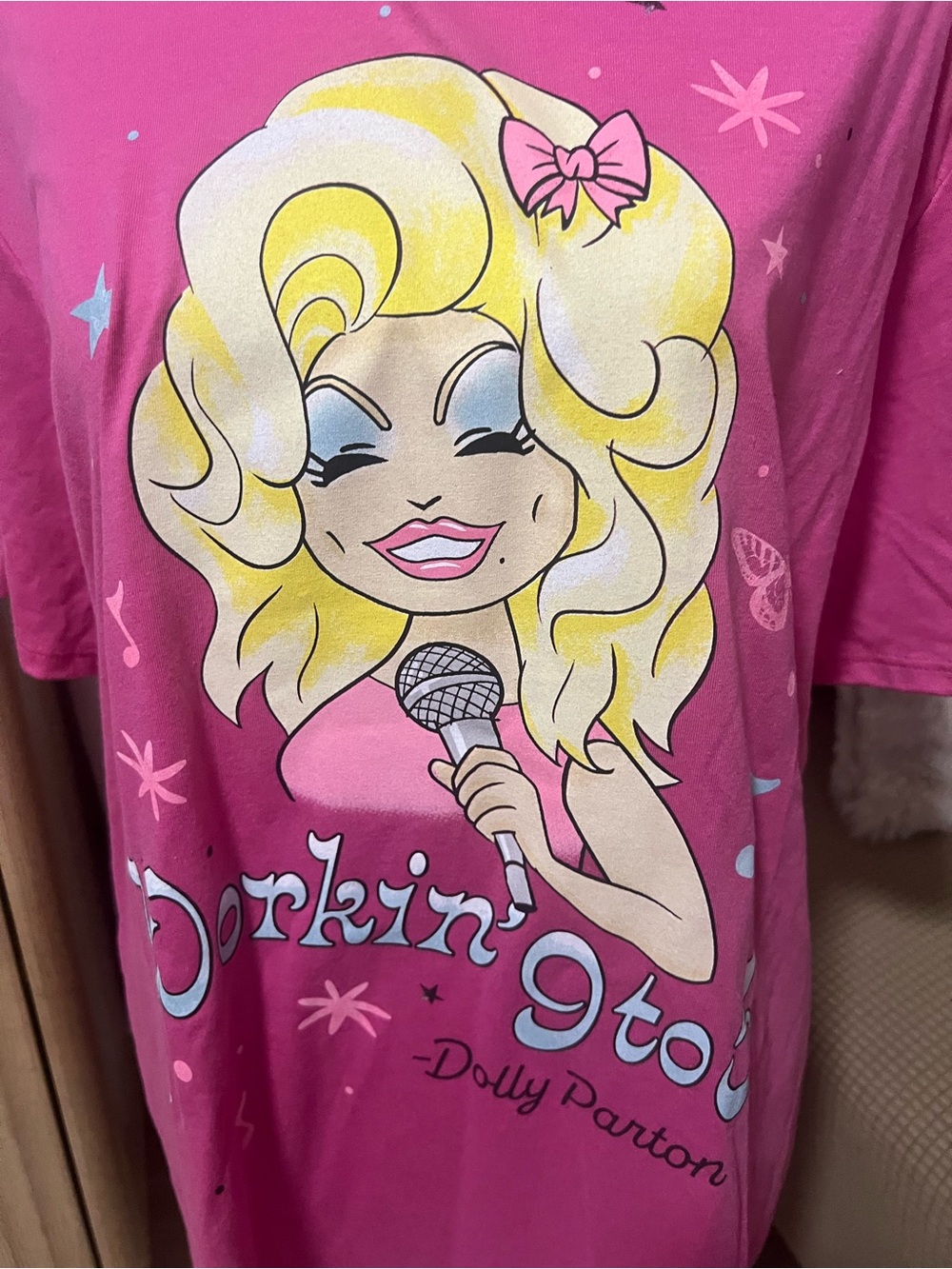 Dolly Pink Tee with Yellow Graphic Dolly Illustration - Picture 2 of 5